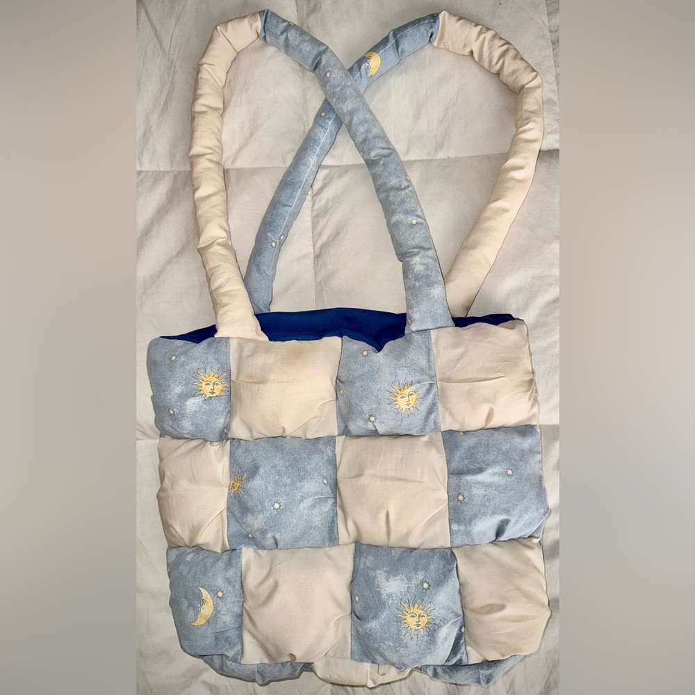 Blue and Cream Quilted Tote Bag